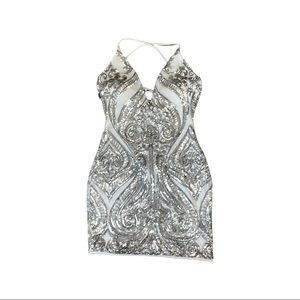 Cocktail Dress : Windsor, Size Small/0, White and Silver